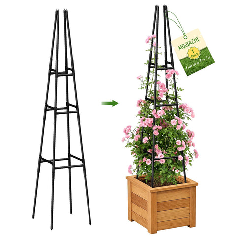 MQJIAZHI garden obelisk trellis for outdoors supports climbers with rust-resistant protection.