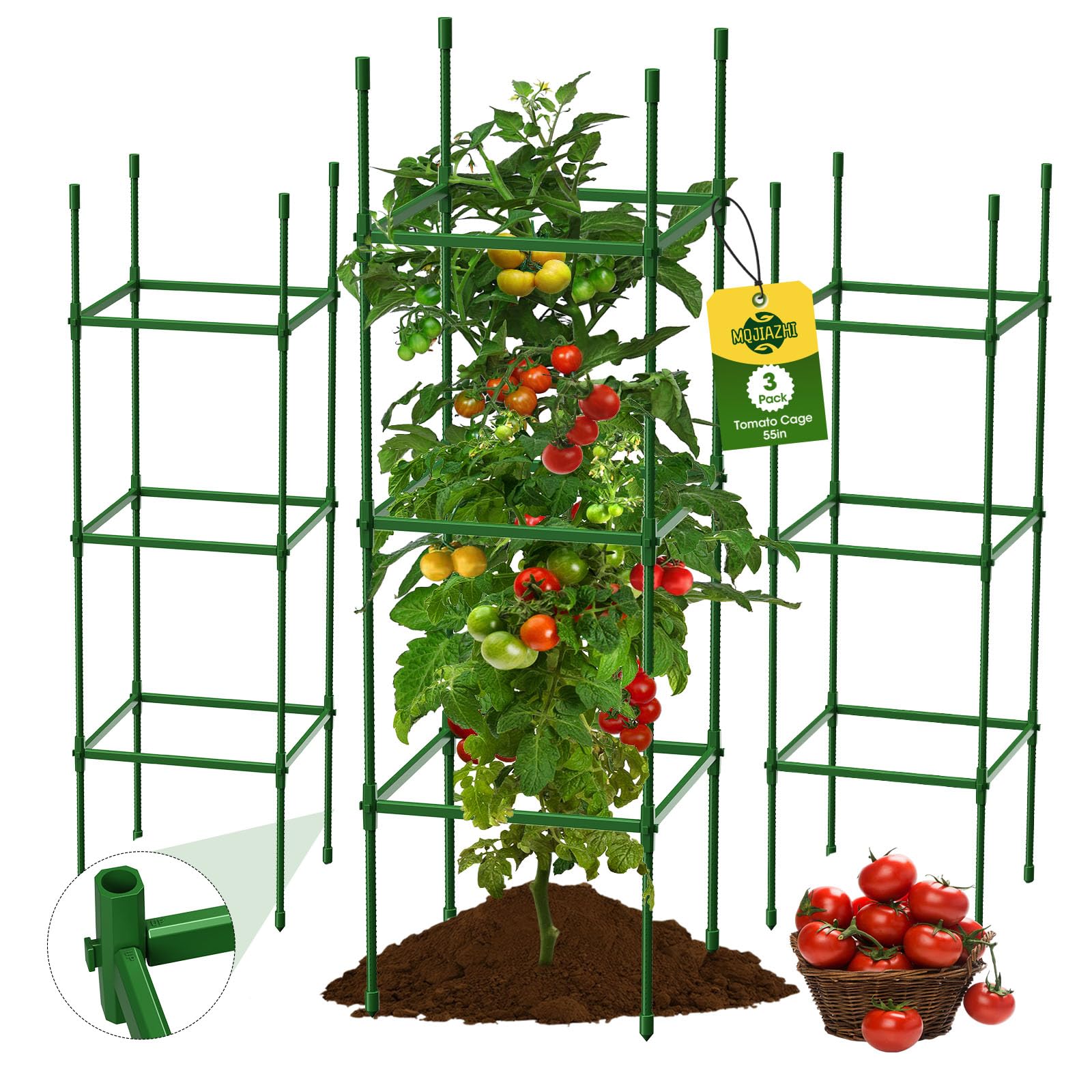 MQJIAZHI square tomato cage assembled for sturdy garden support.