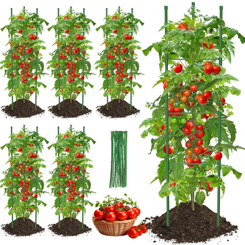 MQJIAZHI tomato cage with triangular base for wind-resistant ground support.