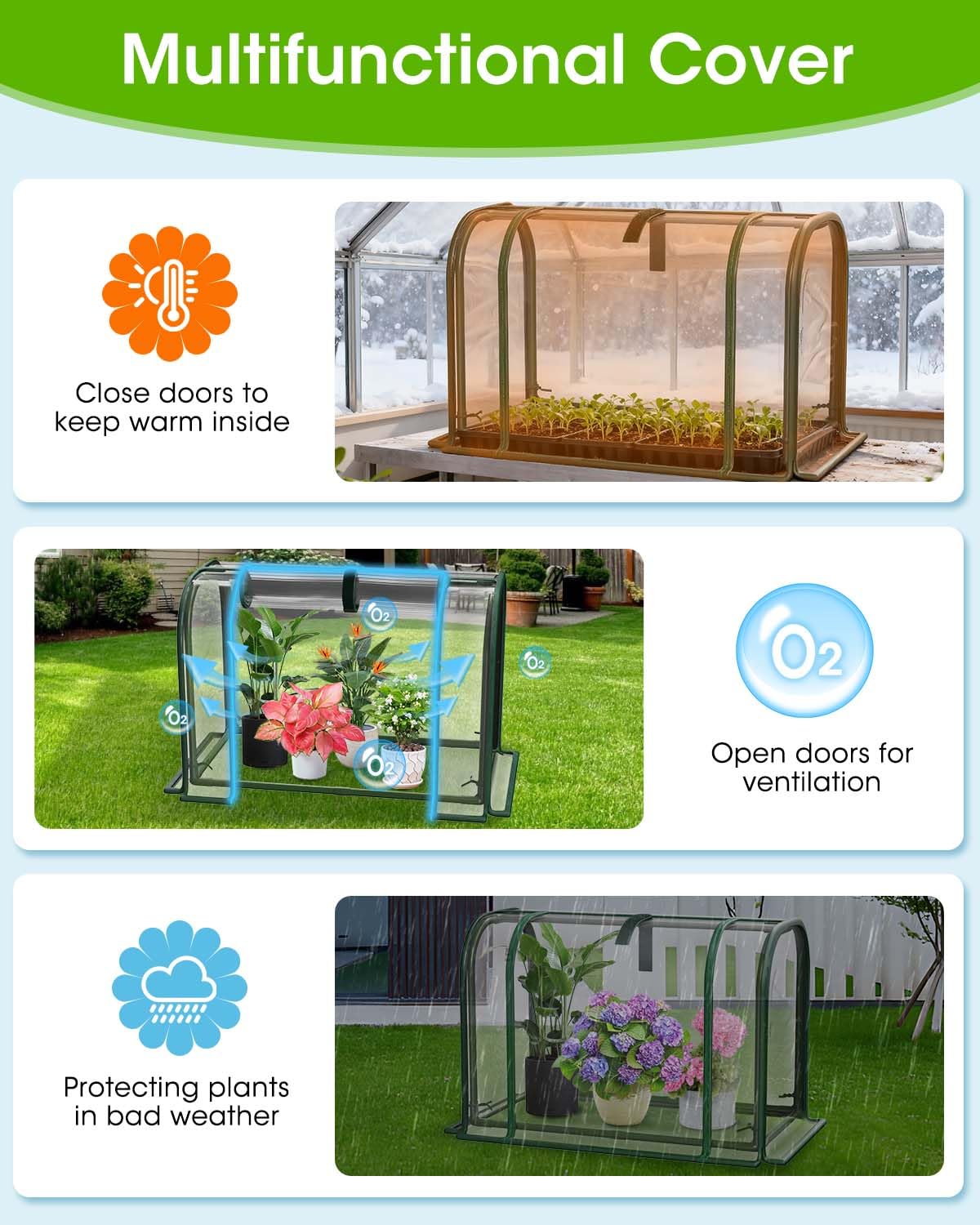 MQJIAZHI transparent PVC cover shields plants while admitting light