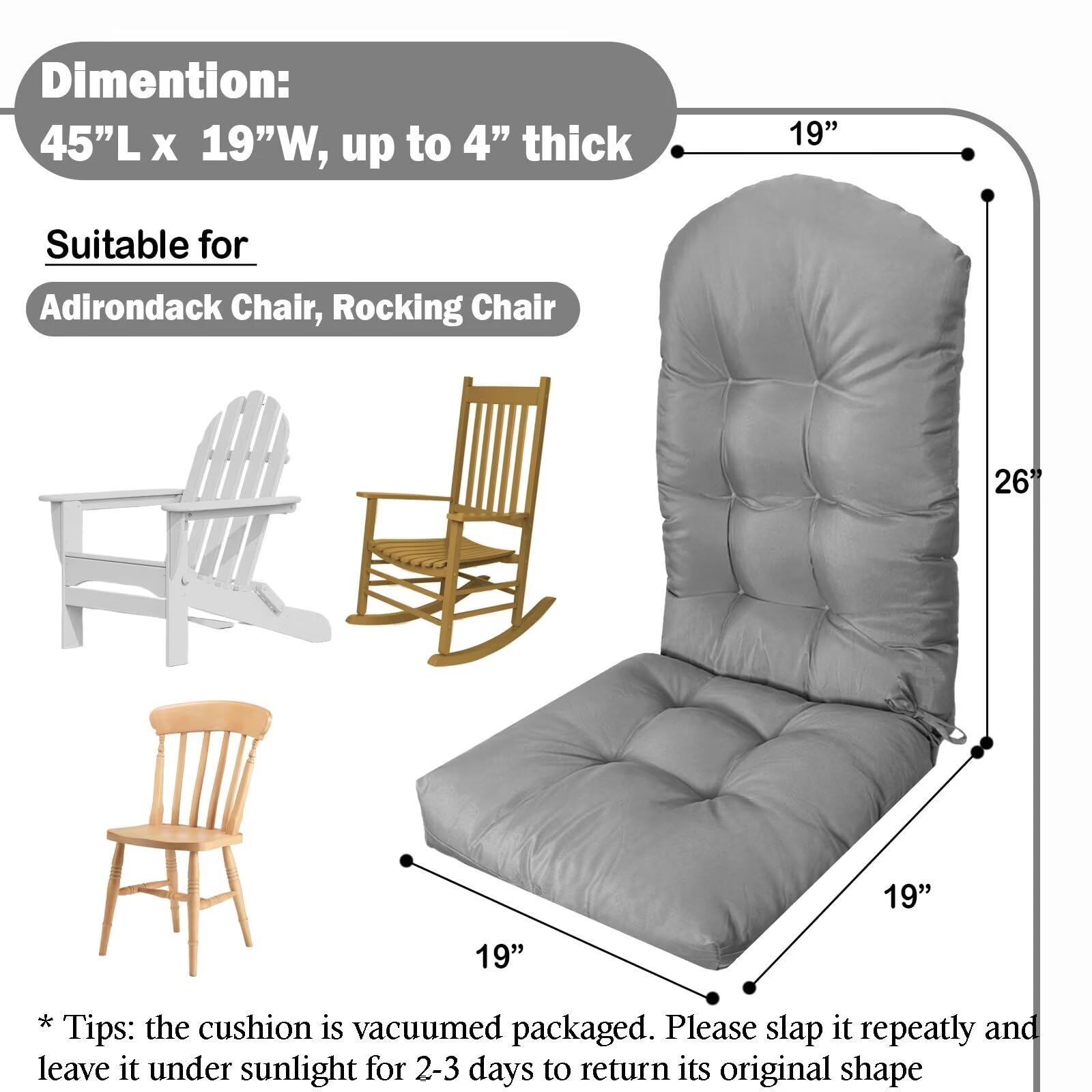 MQK Adirondack chair cushion, versatile use on various outdoor chairs