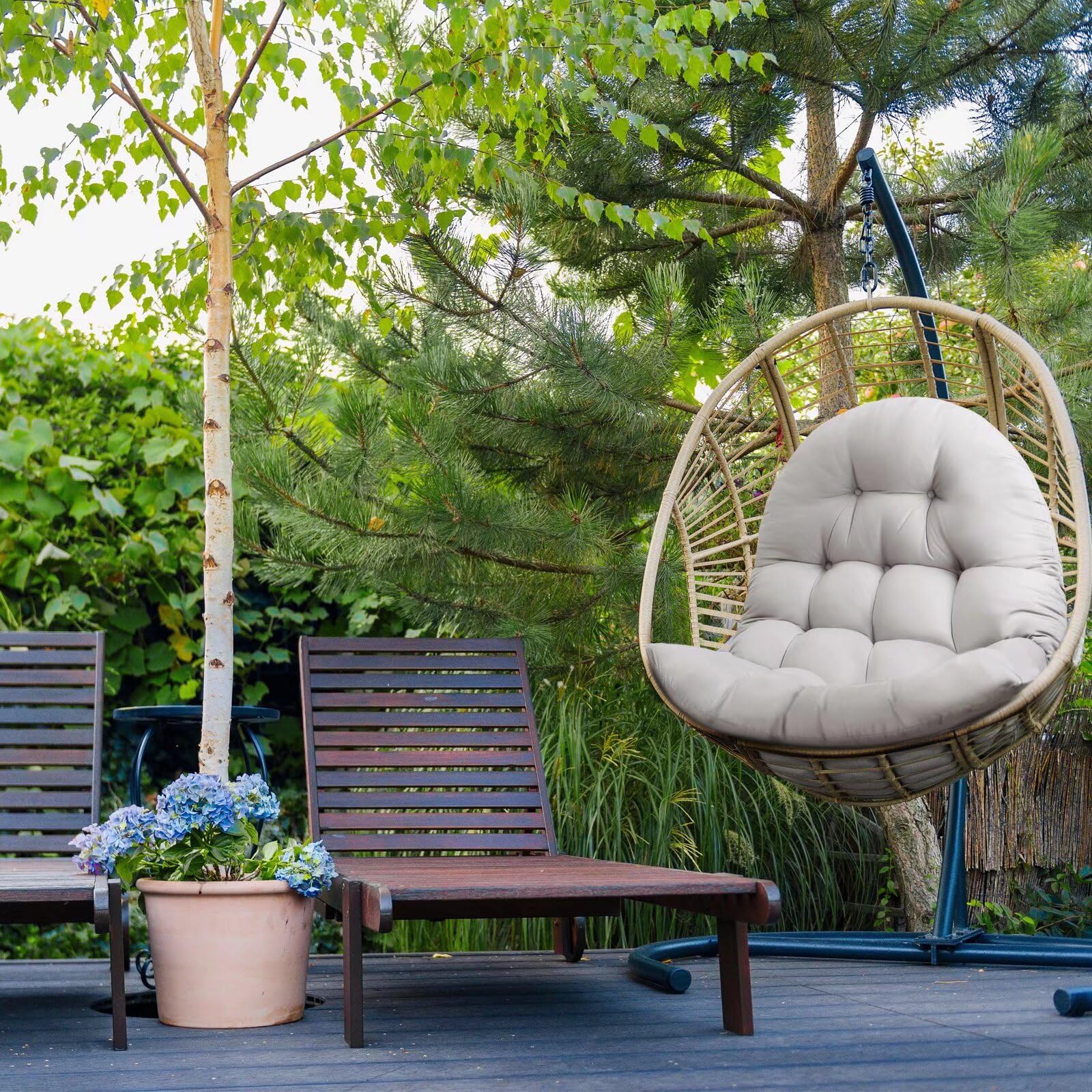 MQK button-tufted egg chair cushion enhances style and cozy seating.