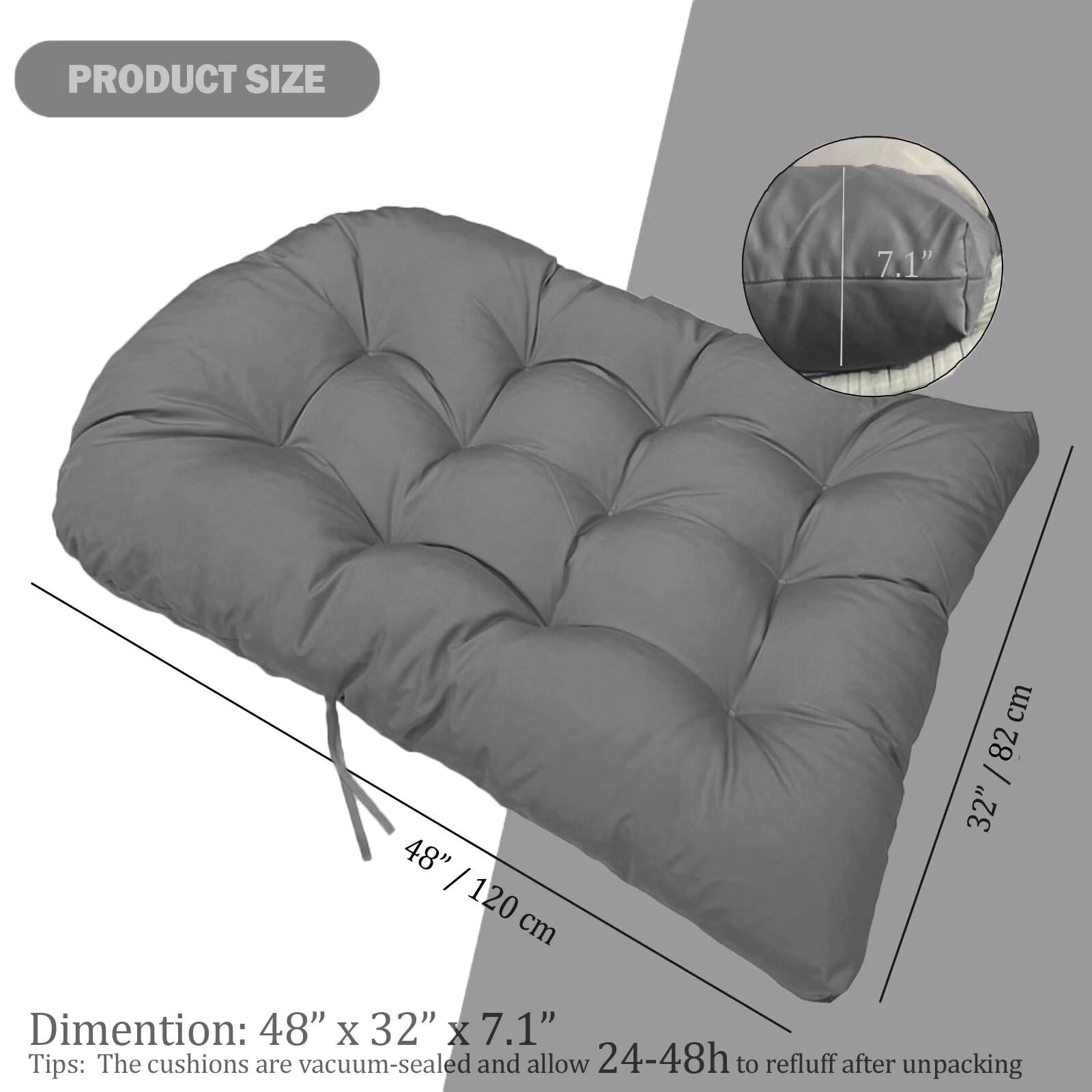 MQK cushion is easy to fluff and spot clean for outdoor use