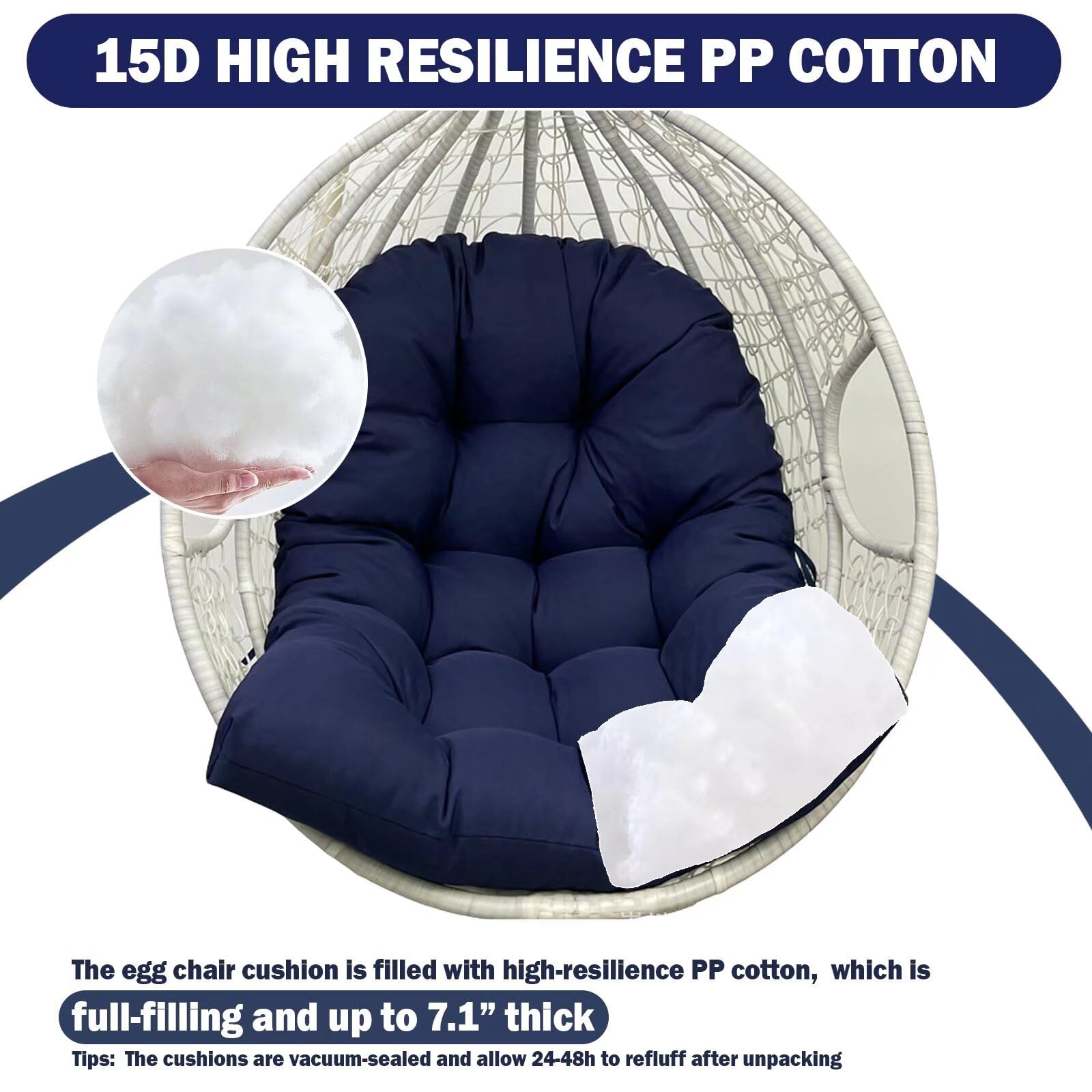 MQK patio cushion measures 48 by 32 by 7 inches for ample seating