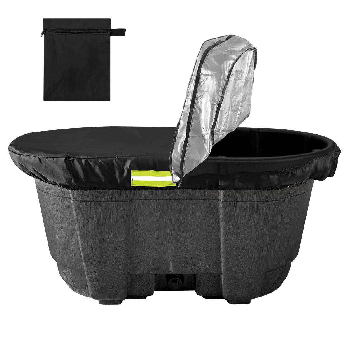 MQLD Rubermaid 100gal cover with zipper access for quick water checks.