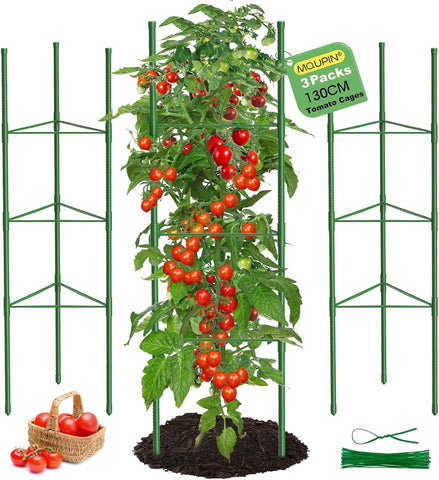 MQUPIN 3-pack tomato cage 51.2-inch height provides sturdy support for tall plants.