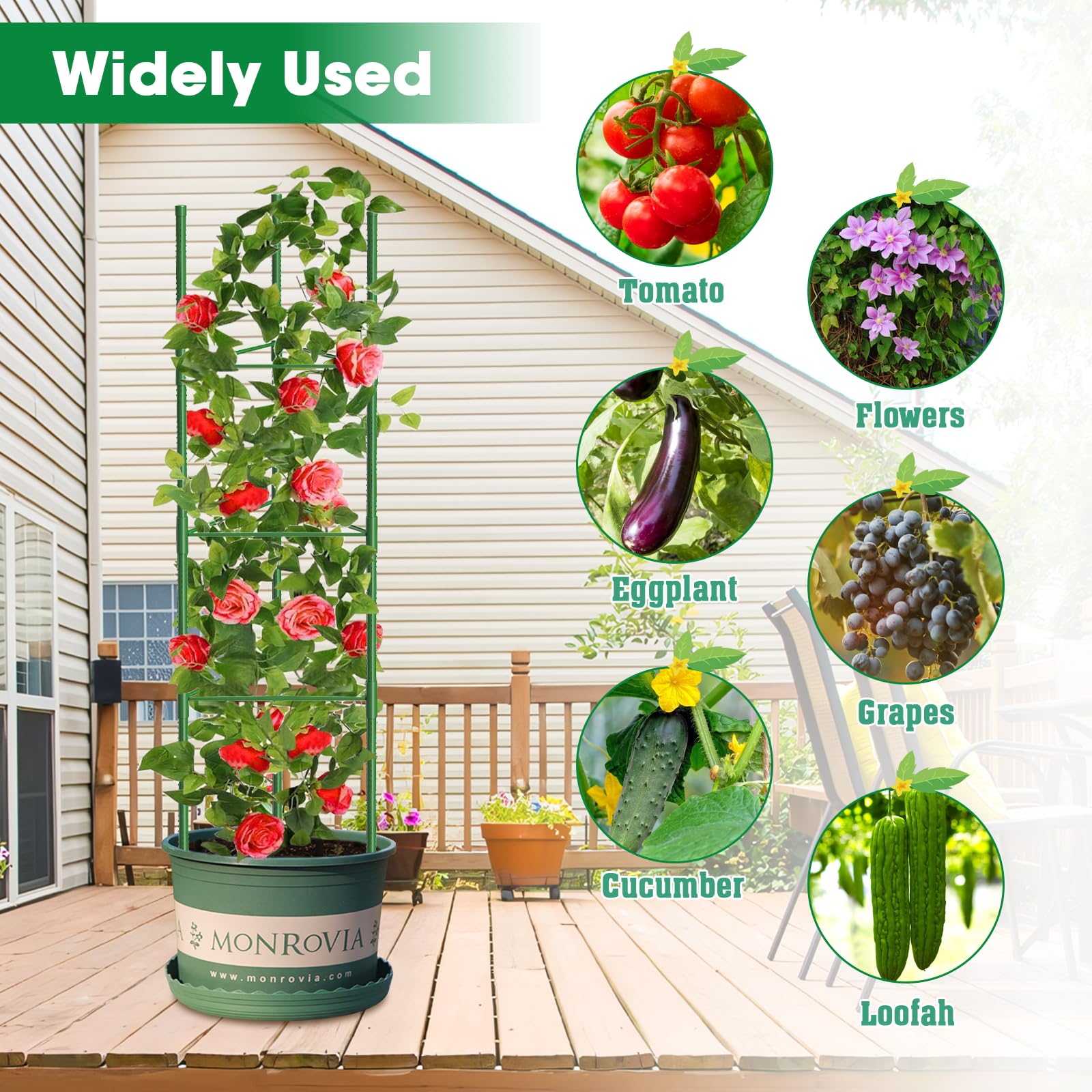 MQUPIN versatile cage supports tomatoes, peppers, cucumbers, peas, roses, and more.