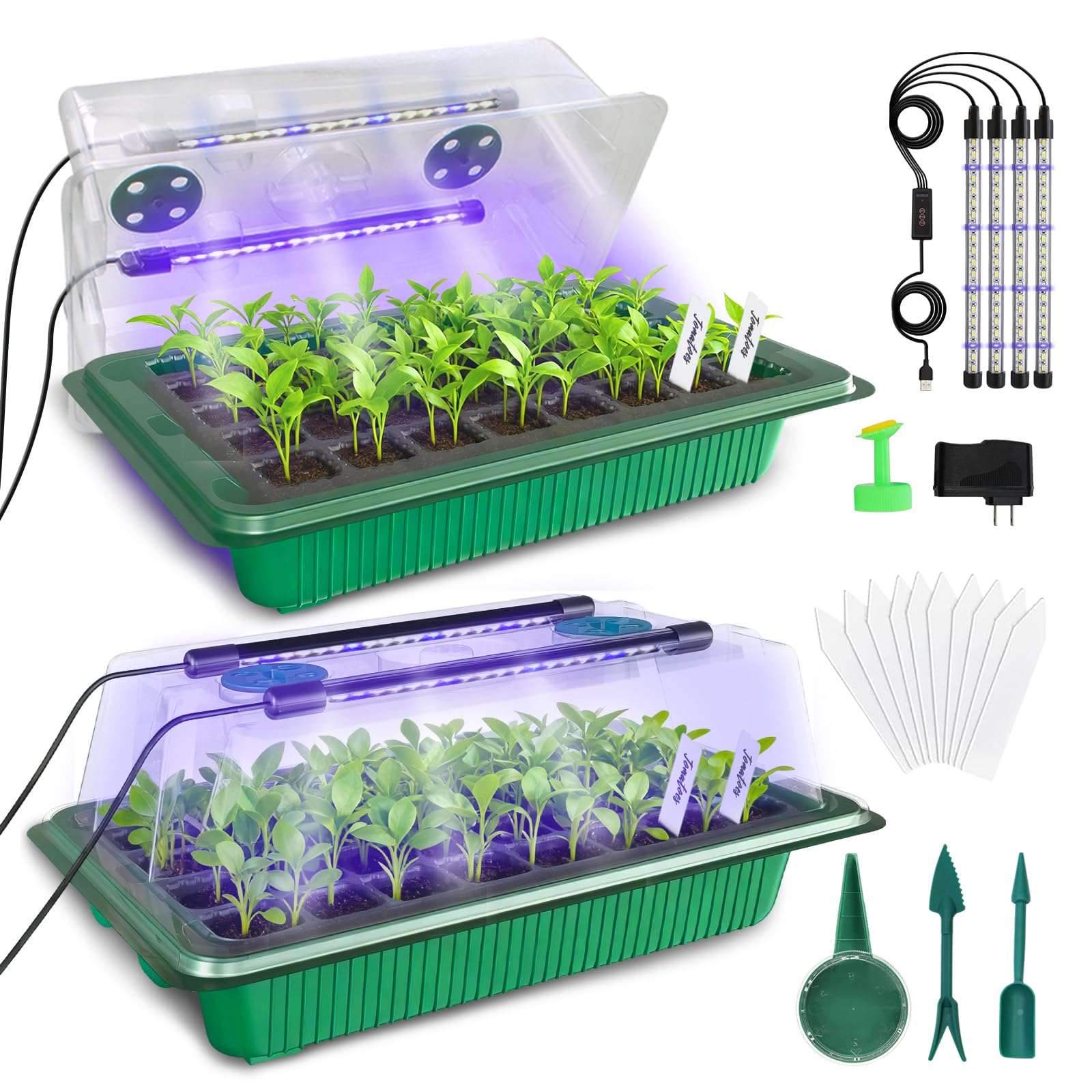 MQUPIN 80-cell seed starter tray with grow lights promotes even germination.