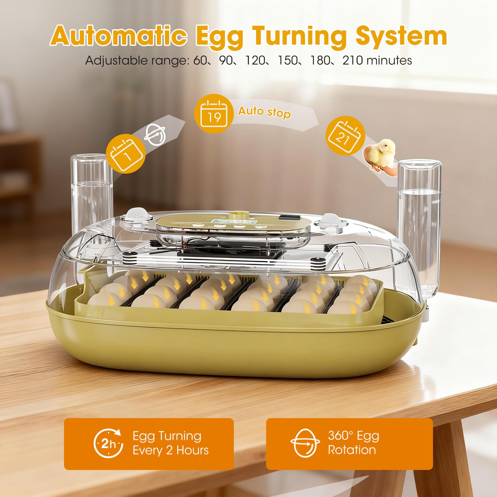 MQUPIN external water-filling system keeps moisture consistent during incubation.