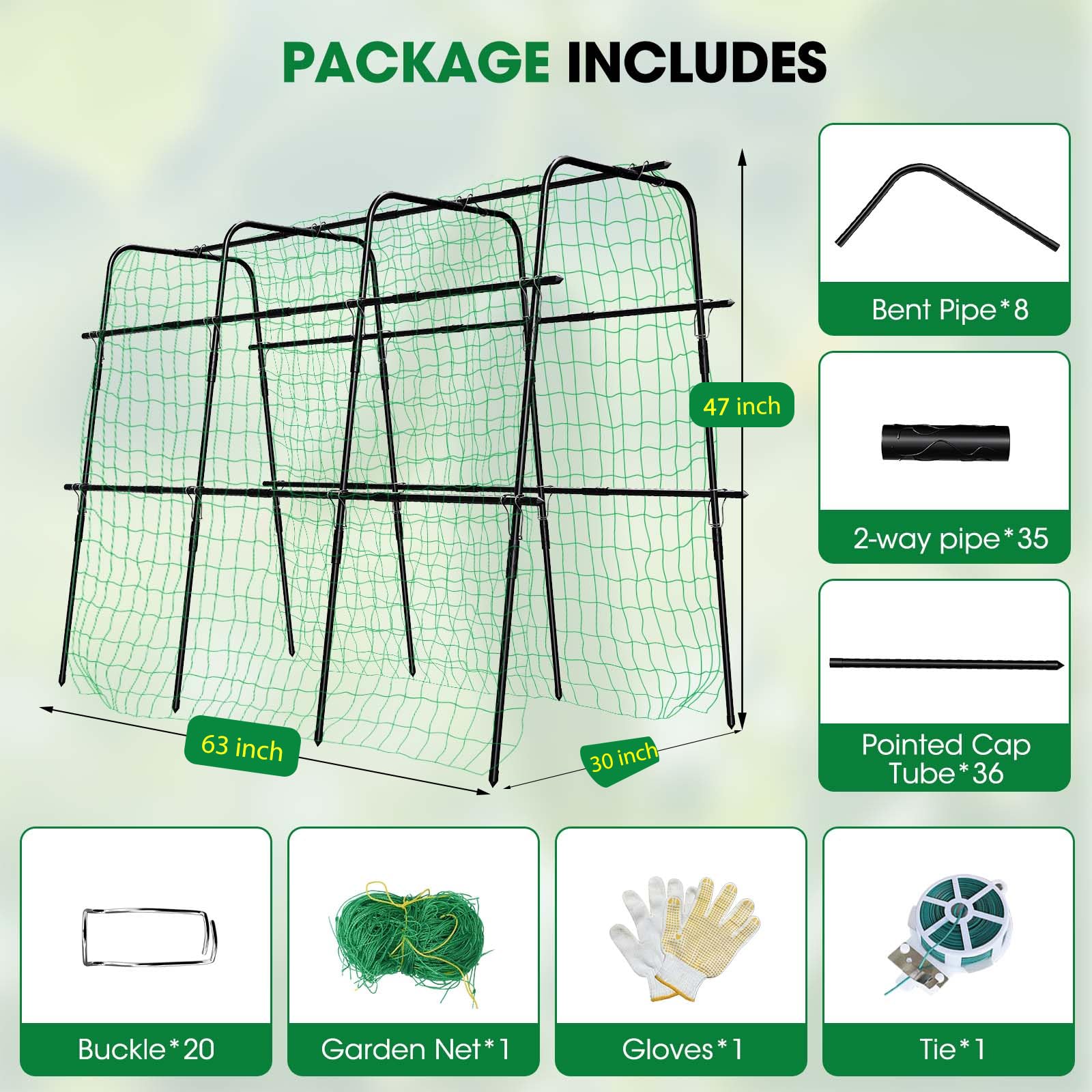 MQUPIN garden trellis nylon netting provides secure framing for climbing plants.