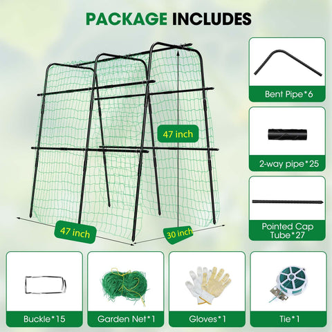 MQUPIN garden trellis highlighting rustproof construction for outdoor use.