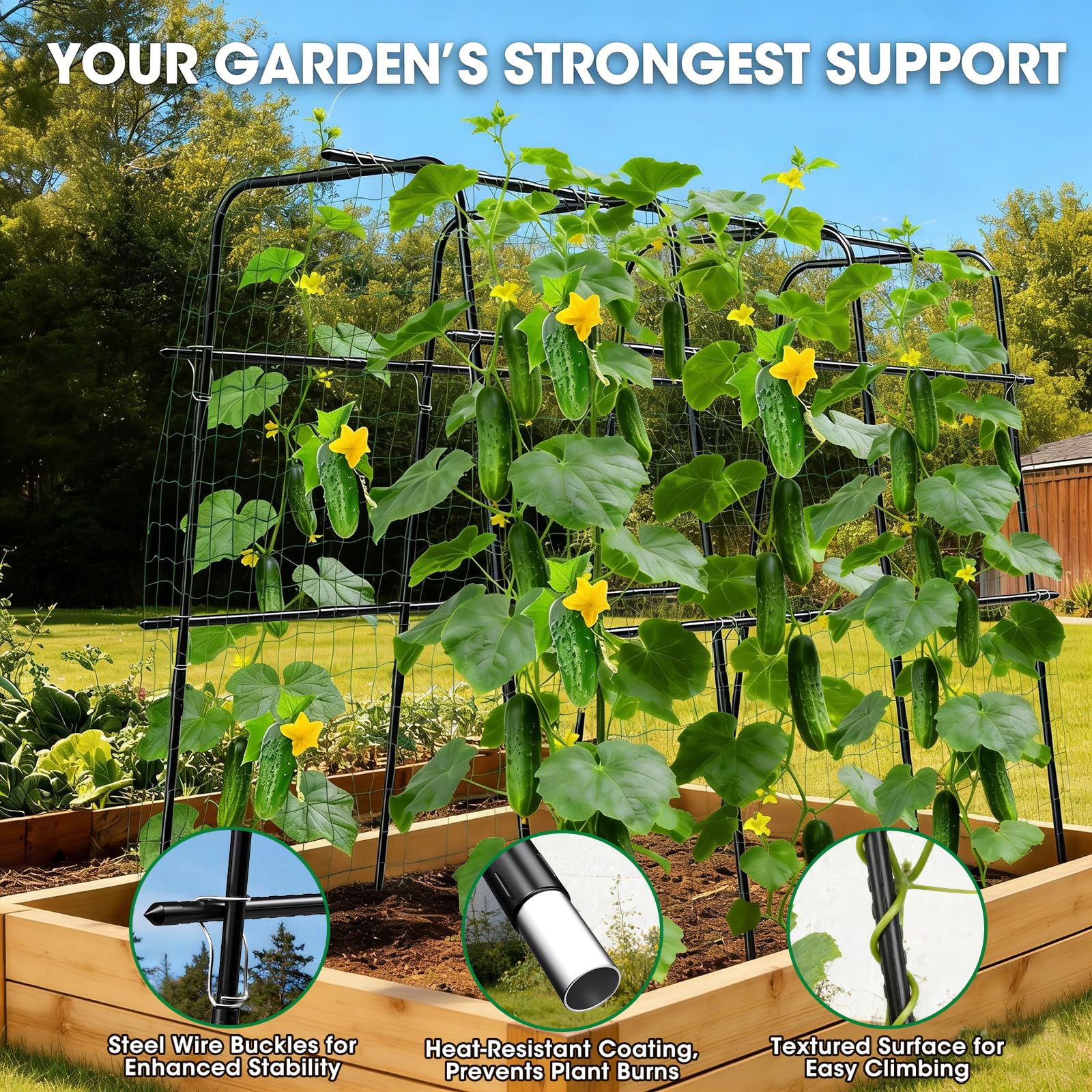 MQUPIN raised bed trellis features rustproof coating for year-round use.