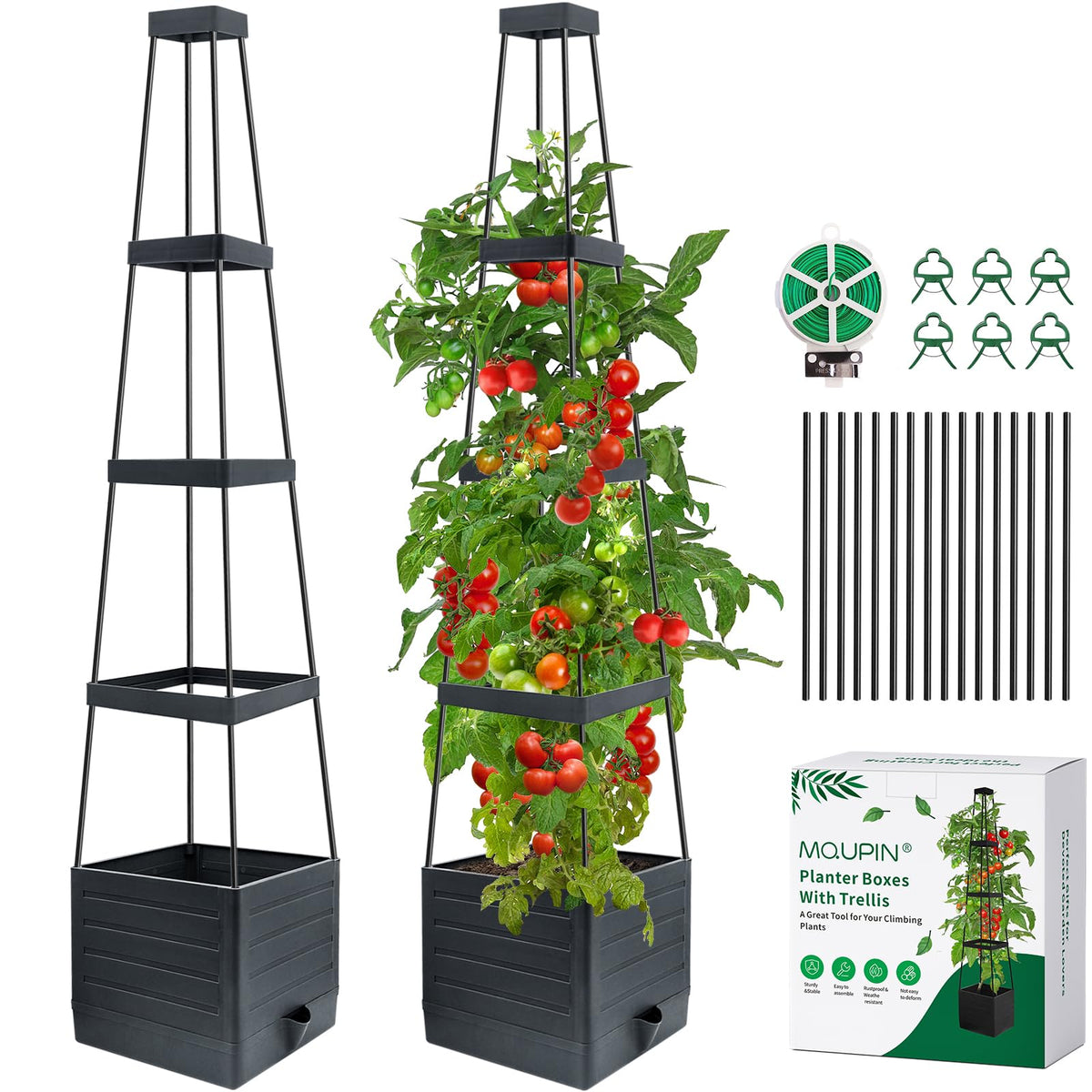 MQUPIN tomato planter box with self-watering reservoir supports healthy roots and convenient watering.
