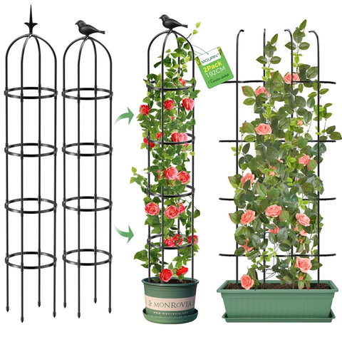 MQUPIN Tower Obelisk Garden Trellis provides a 6.3ft adjustable frame for climbing plants