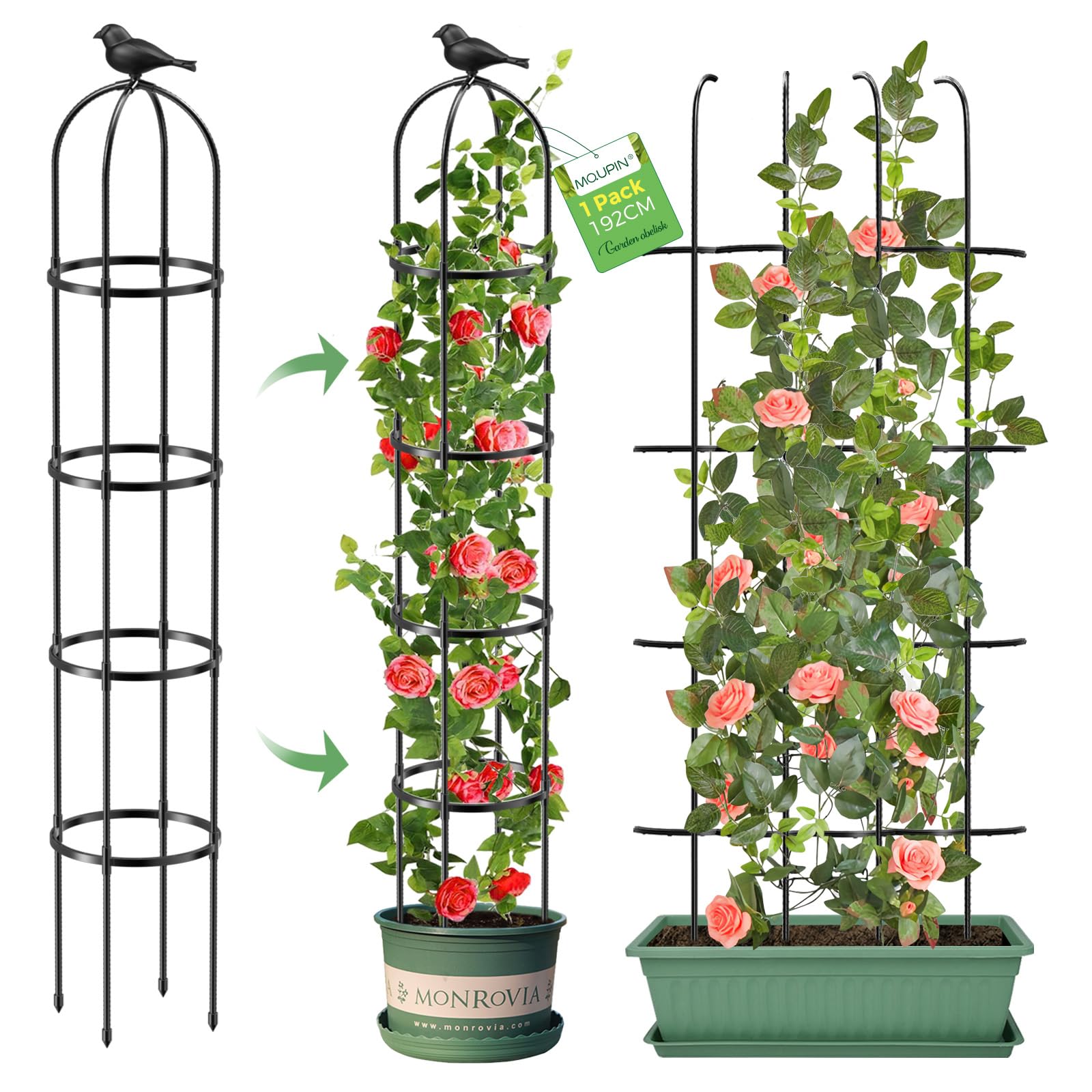 MQUPIN Tower Obelisk trellis outdoors, showcasing sturdy garden support for climbing plants.