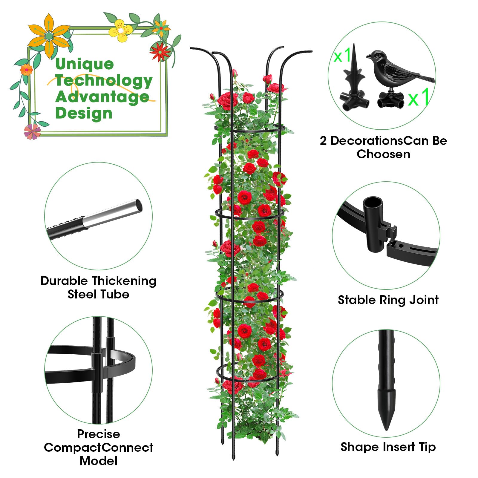 MQUPIN Tower Obelisk Ribbed-Ties design keeps plant ties secure and tidy