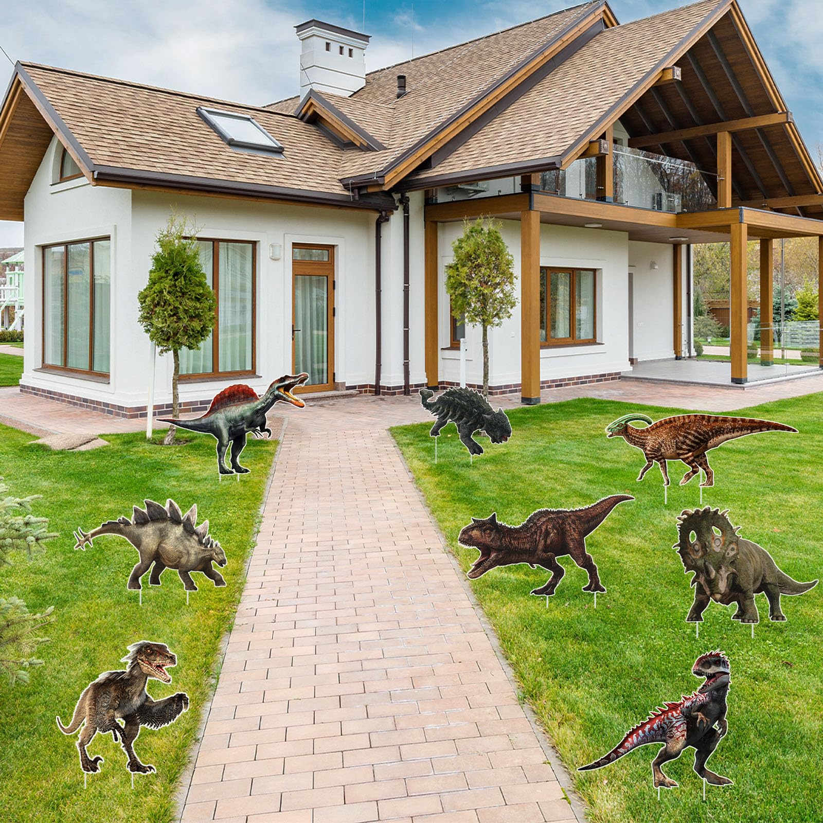 MQZQP Dinosaur Yard Sign on lawn creates Jurassic ambiance for gatherings