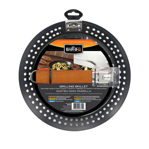 Mr Bar-B-Q 12in grilling skillet on grill offers easy non-stick cooking