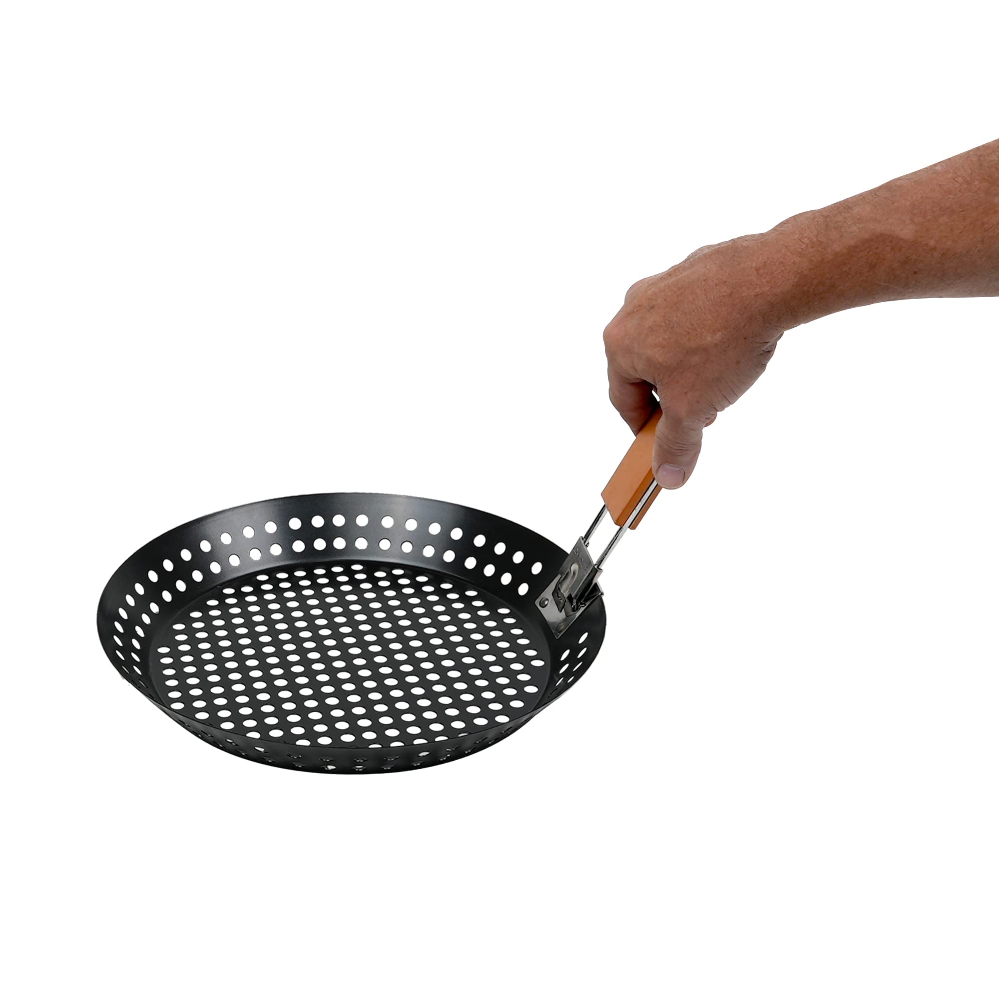 Mr Bar-B-Q 2-inch high sides keep ingredients contained during flipping