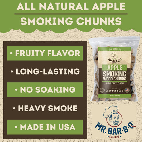 Mr. Bar-B-Q apple wood chunks on the grill delivering subtle fruity smoke