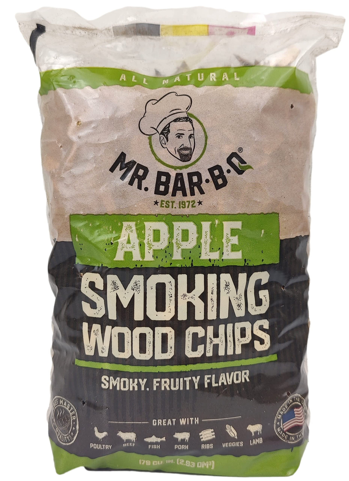 Mr. Bar-B-Q apple wood chips bag for natural smoke flavor.