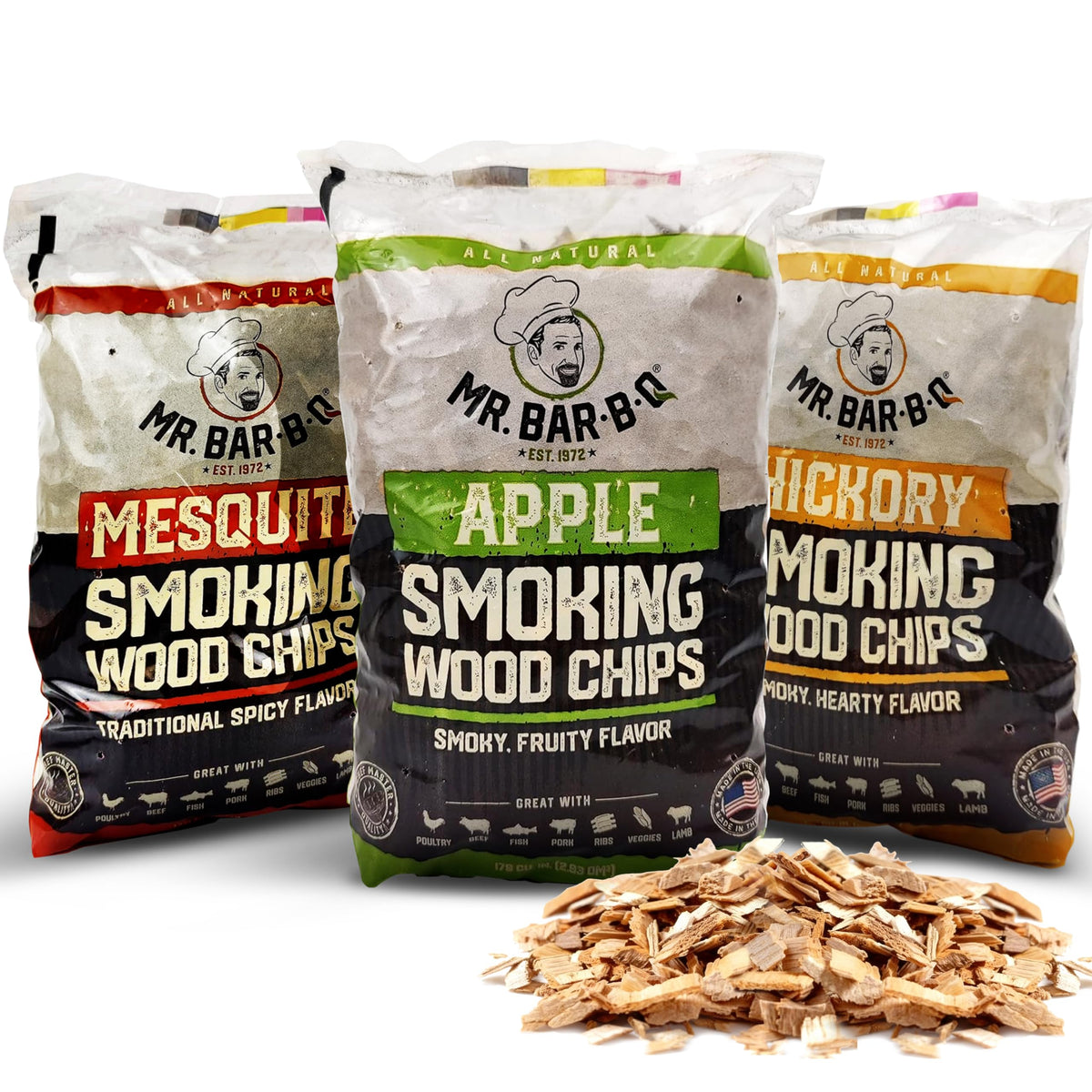 Mr. Bar-B-Q Applewood wood chips bag for pork and poultry smoke.