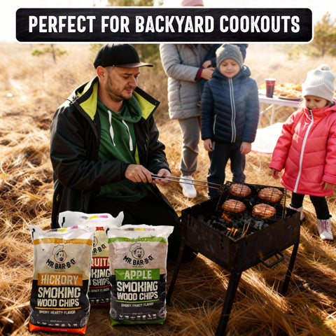 Mr. Bar-B-Q camping barbecue wood chips ideal for outdoor cooking.
