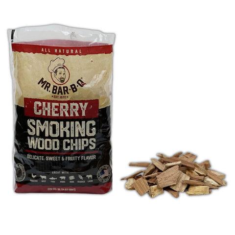 Mr Bar-B-Q cherry wood chips poured into a smoker for sweet aroma