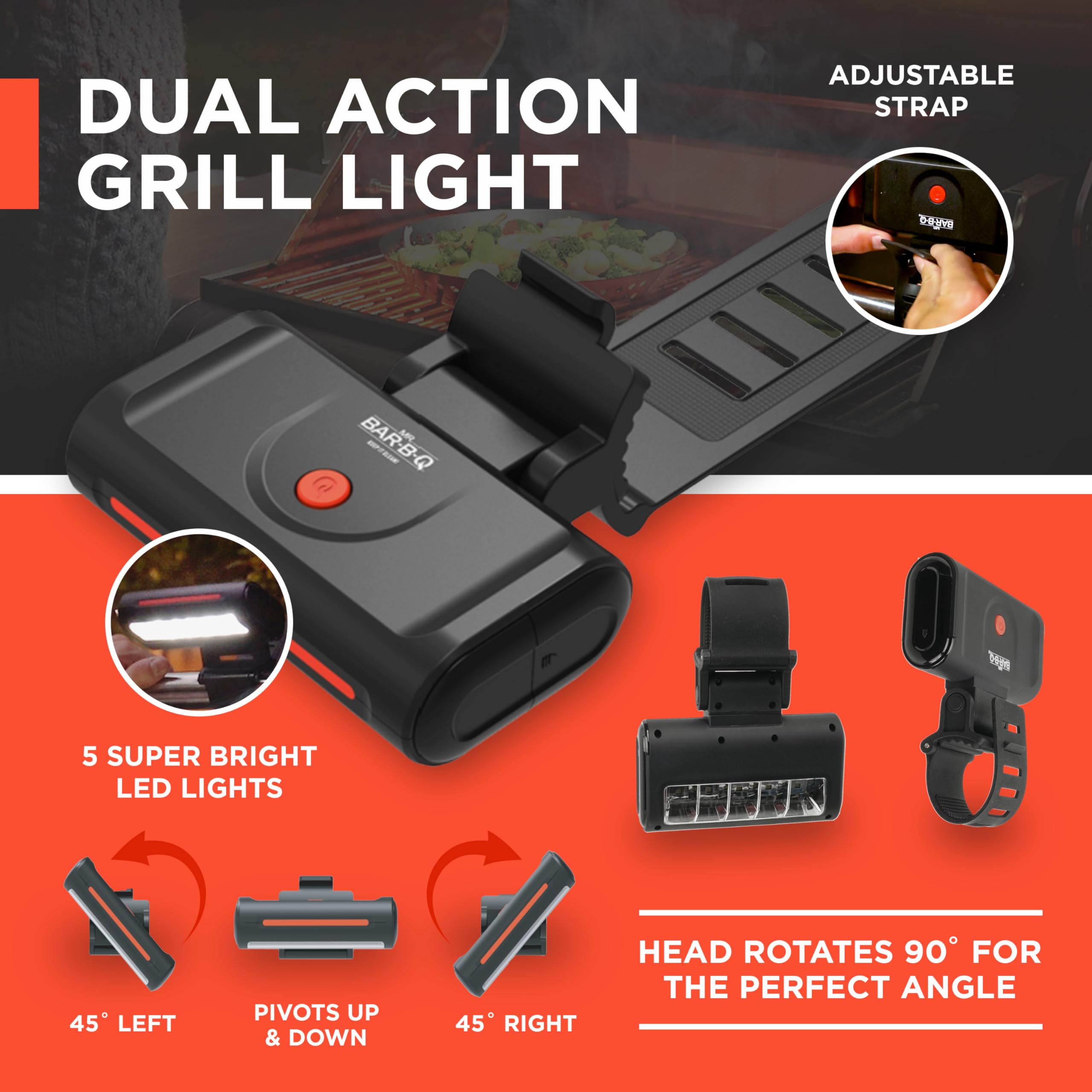 Mr Bar-B-Q grill light with simple on/off switch and portable power.