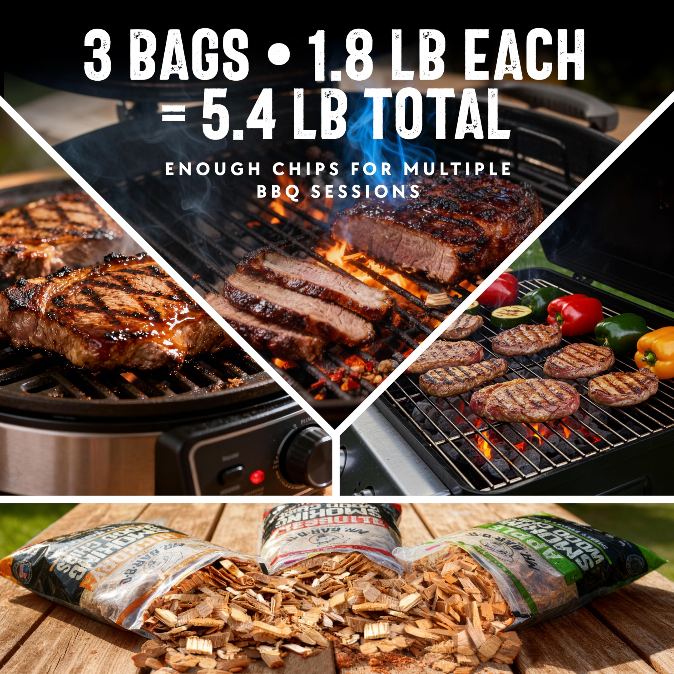 Mr. Bar-B-Q grill-side setup with wood chips for flavor customization.