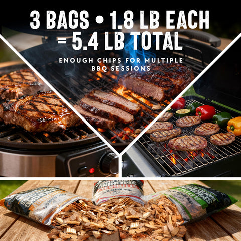 Mr. Bar-B-Q grill-side setup with wood chips for flavor customization.