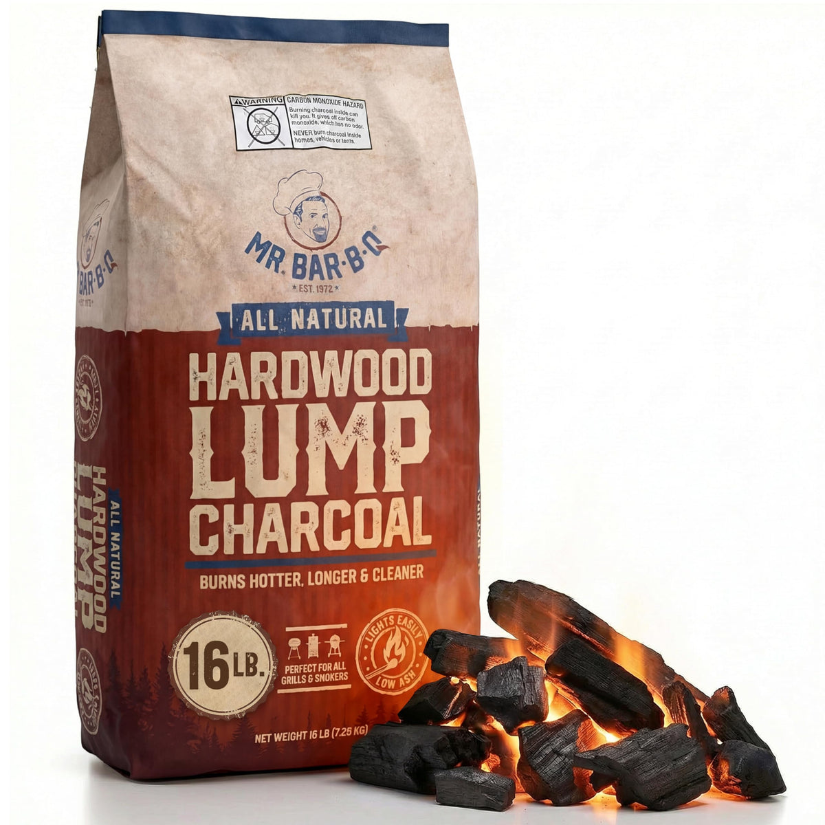 Mr. Bar-B-Q lump charcoal 16lb bag for clean, high-heat grilling.