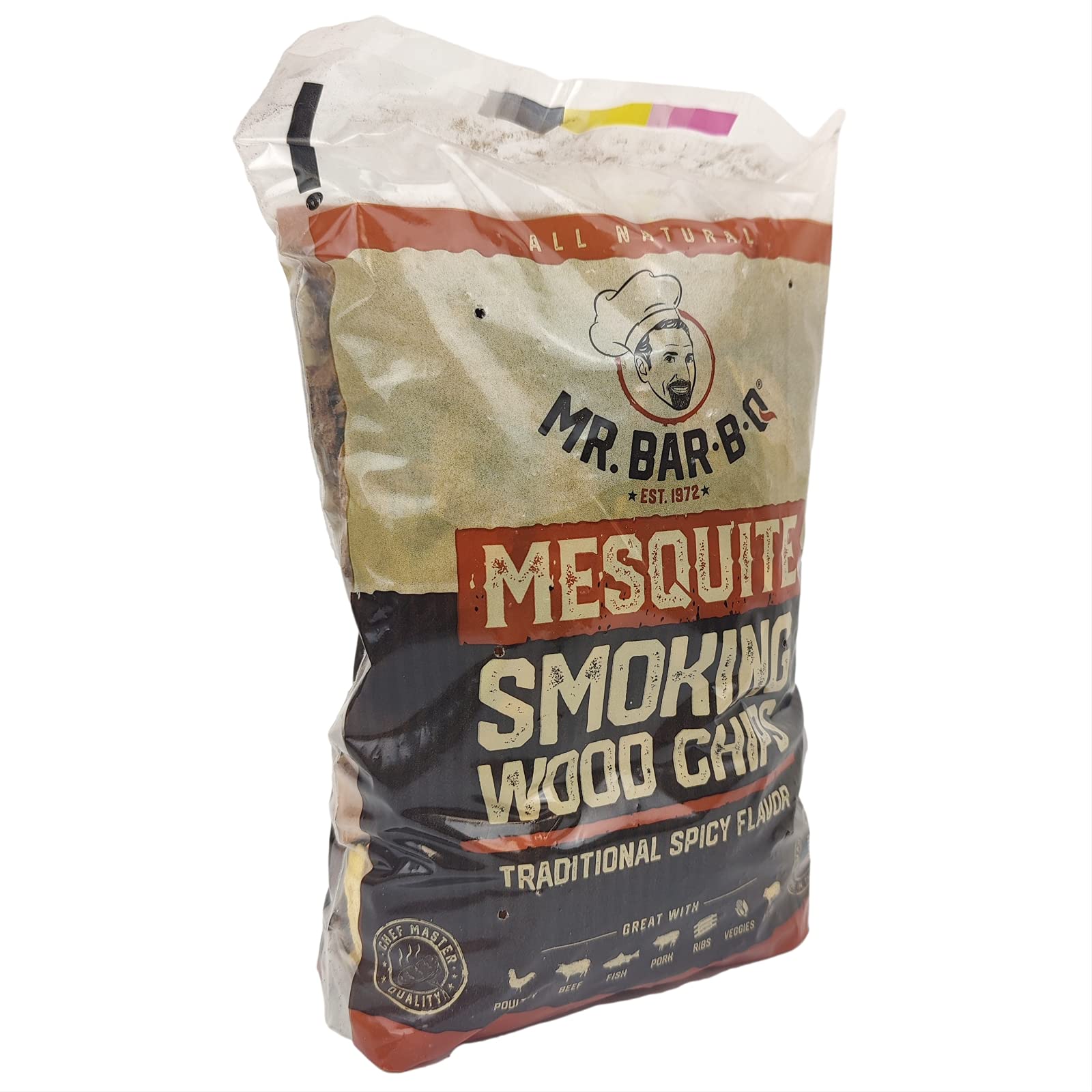 Mr. Bar-B-Q Mesquite chips on charcoal grill deliver bold smoke.