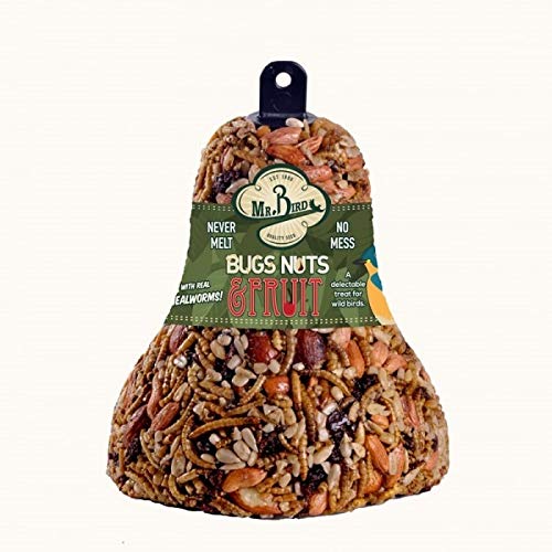Mr. Bird Bugs, Nuts & Fruit Seed Bell installed in yard attracts warblers.