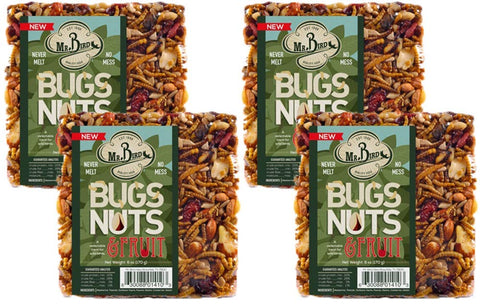 Mr. Bird Bugs Nuts Fruit Block 4-pack image attracts diverse wild birds.