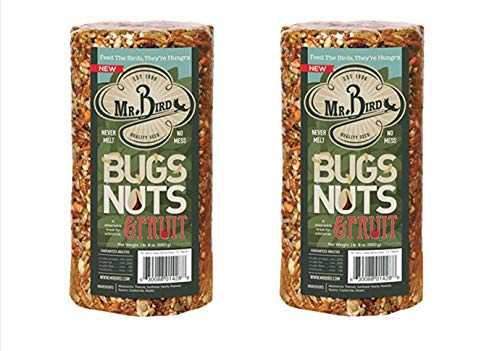 Mr. Bird Bugs Nuts Fruit cylinder seed block for year-round feeding and diverse birds.