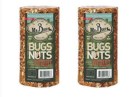 Mr. Bird Bugs Nuts Fruit cylinder seed block for year-round feeding and diverse birds.