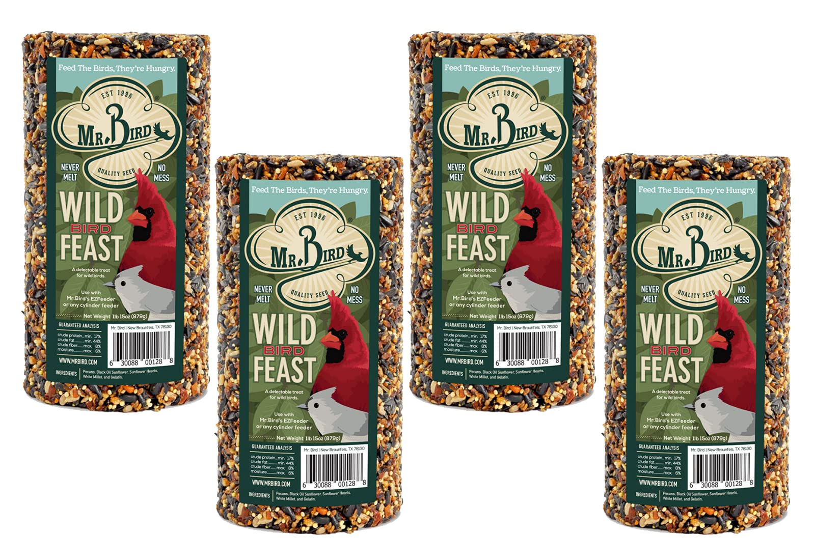 Mr. Bird Cylinder Feeder with easy mounting enables mess-free year-round feeding.