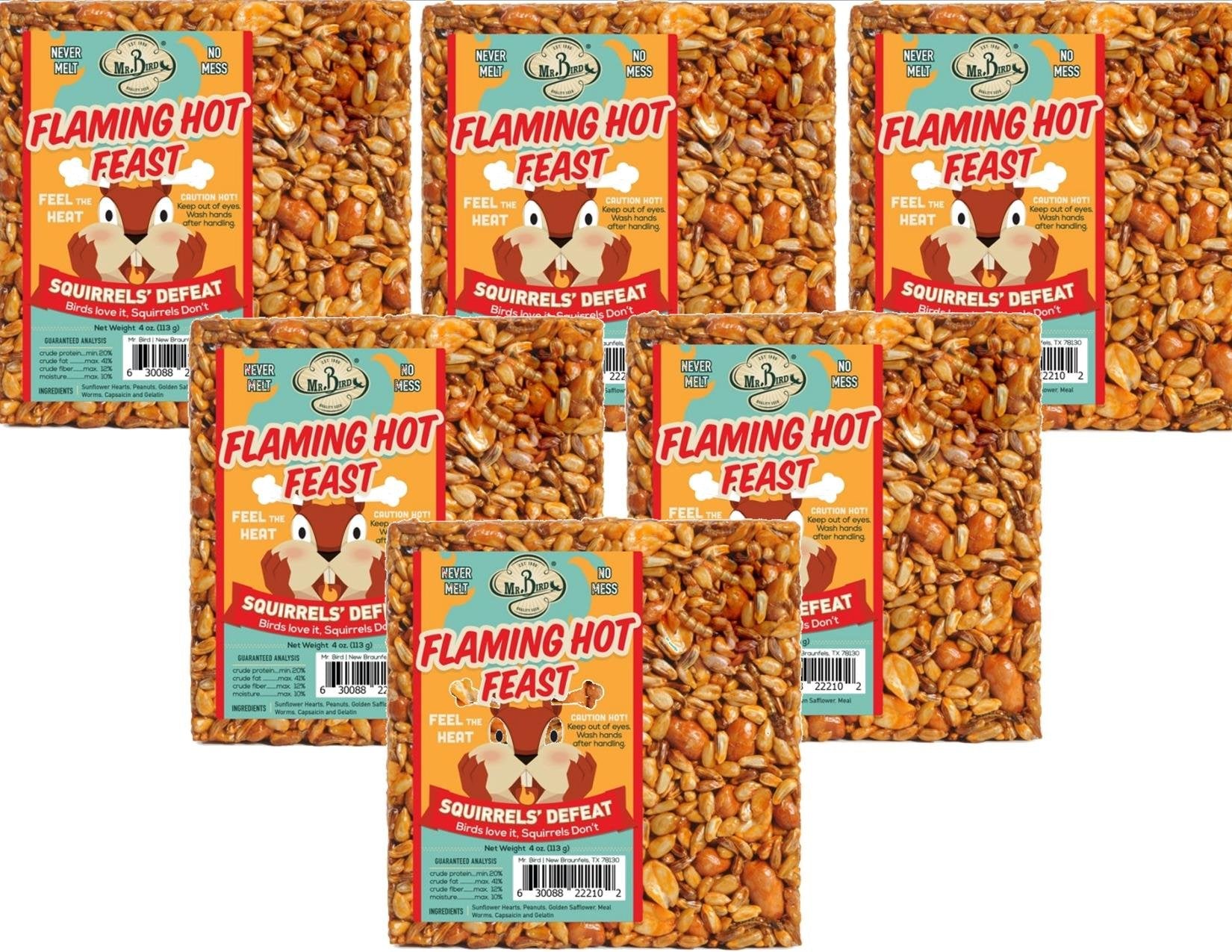Mr. Bird Flaming Hot Feast cake front view attracts multiple bird species year-round