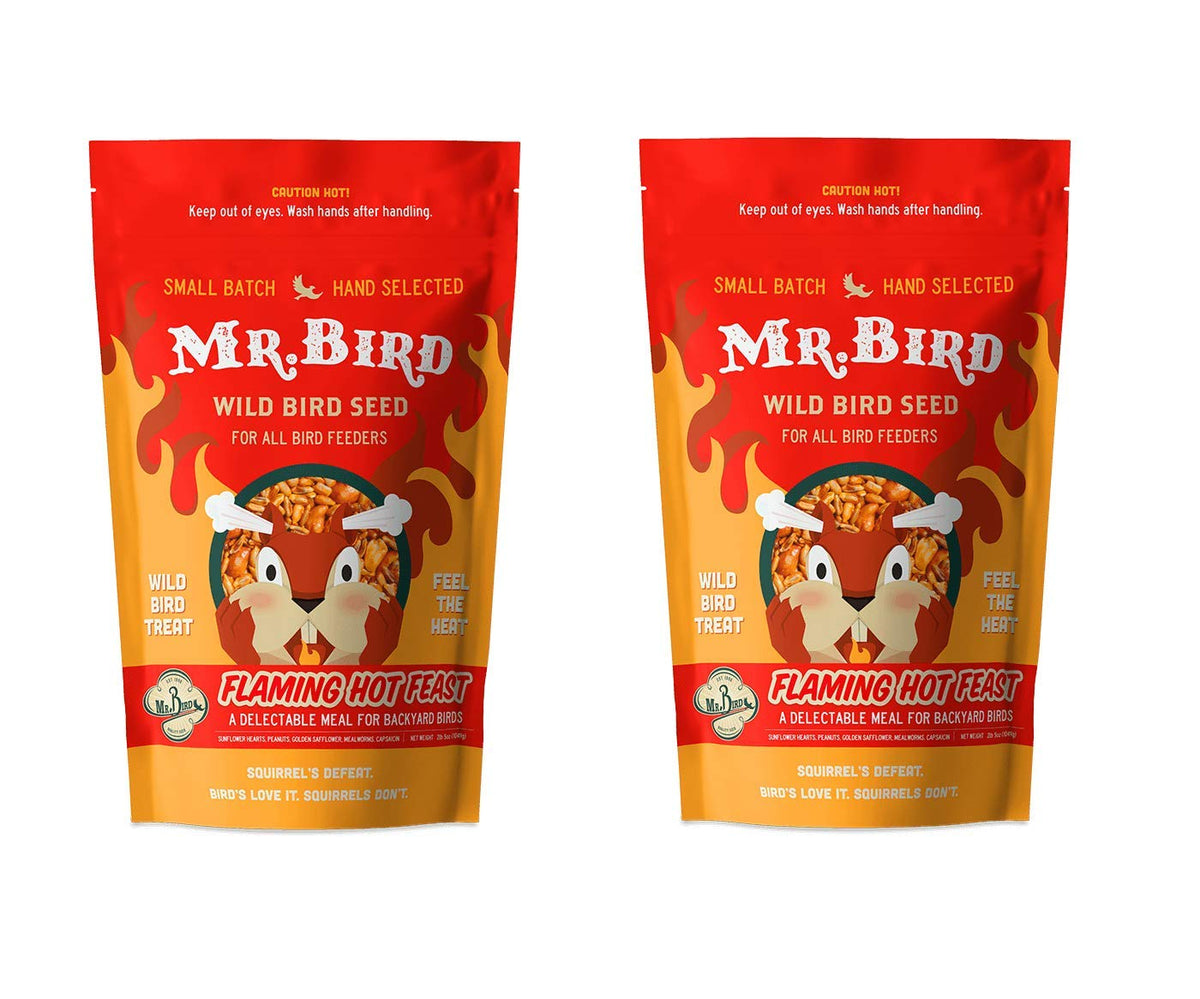 Mr. Bird Flaming Hot Feast seed bag with reseal keeps feed fresh longer.
