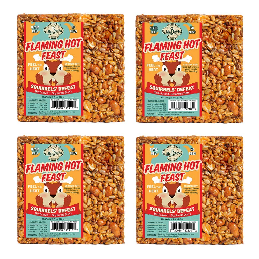 Mr. Bird Flaming Hot Feast seed cake attracts diverse wild birds and deters squirrels
