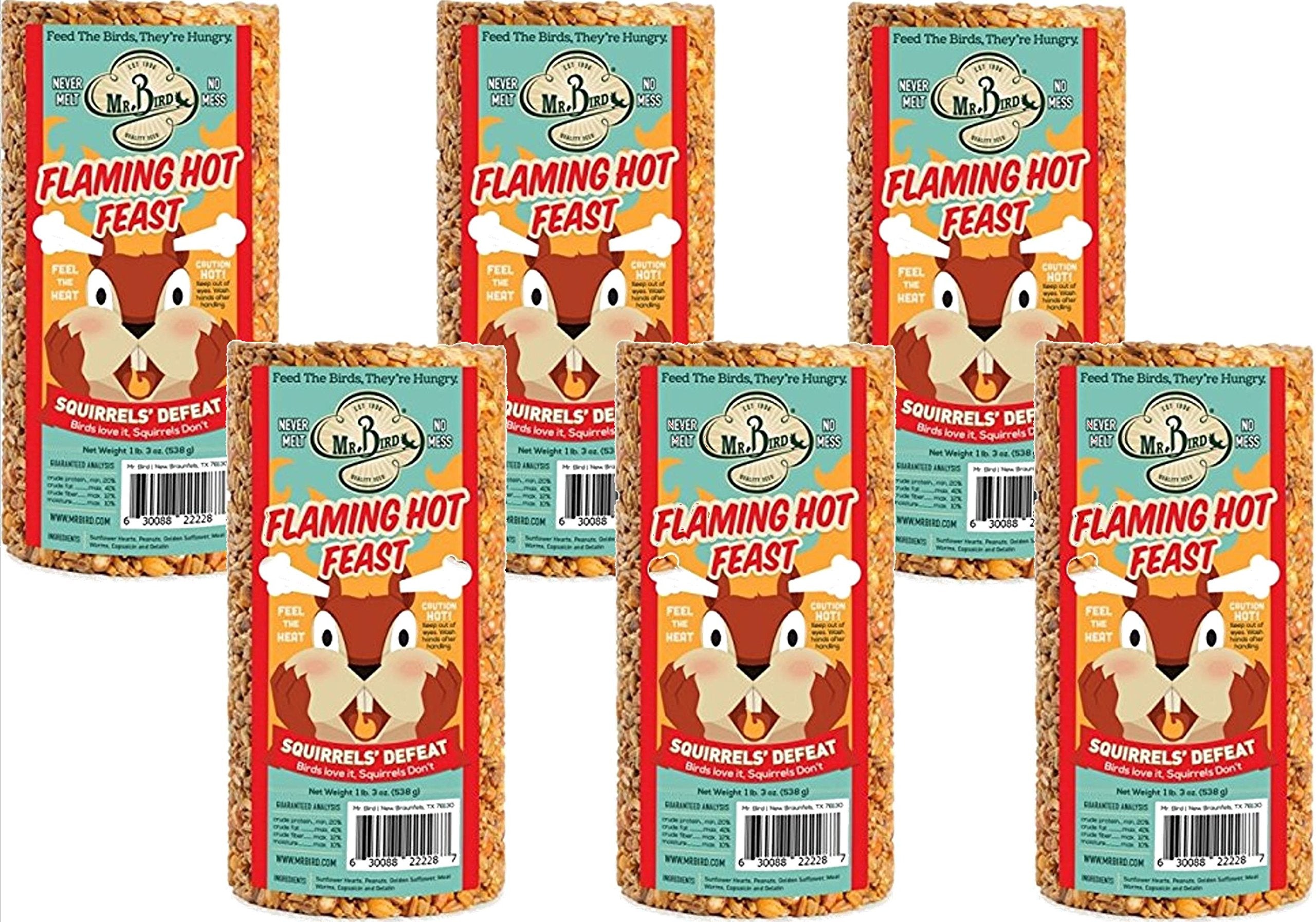 Mr. Bird Flaming Hot Feast seed cylinder on net, easy to hang for year-round feeding