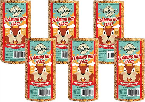 Mr. Bird Flaming Hot Feast seed cylinder on net, easy to hang for year-round feeding