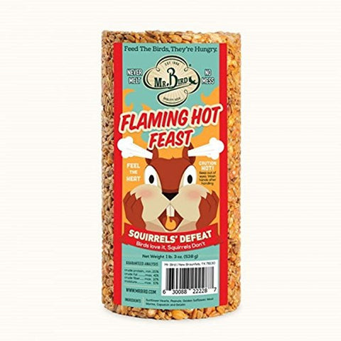 Mr. Bird Flaming Hot Feast hanging-net setup deters squirrels and attracts birds