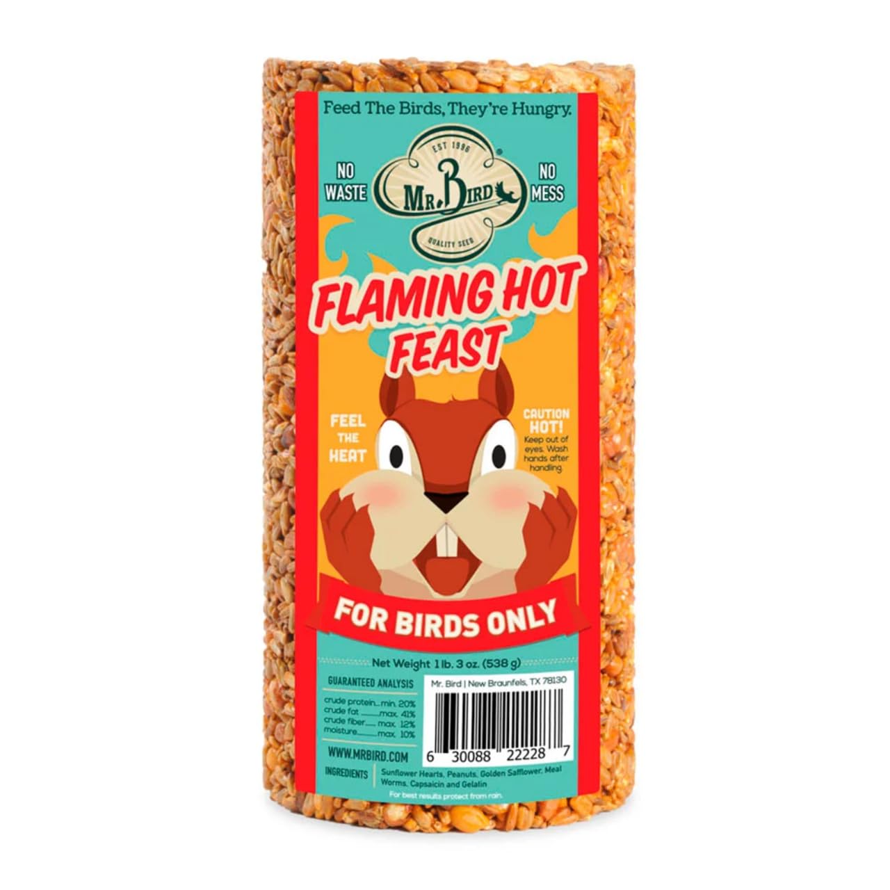Mr. Bird Flaming Hot Feast small cylinder packaging ready for year-round bird feeding