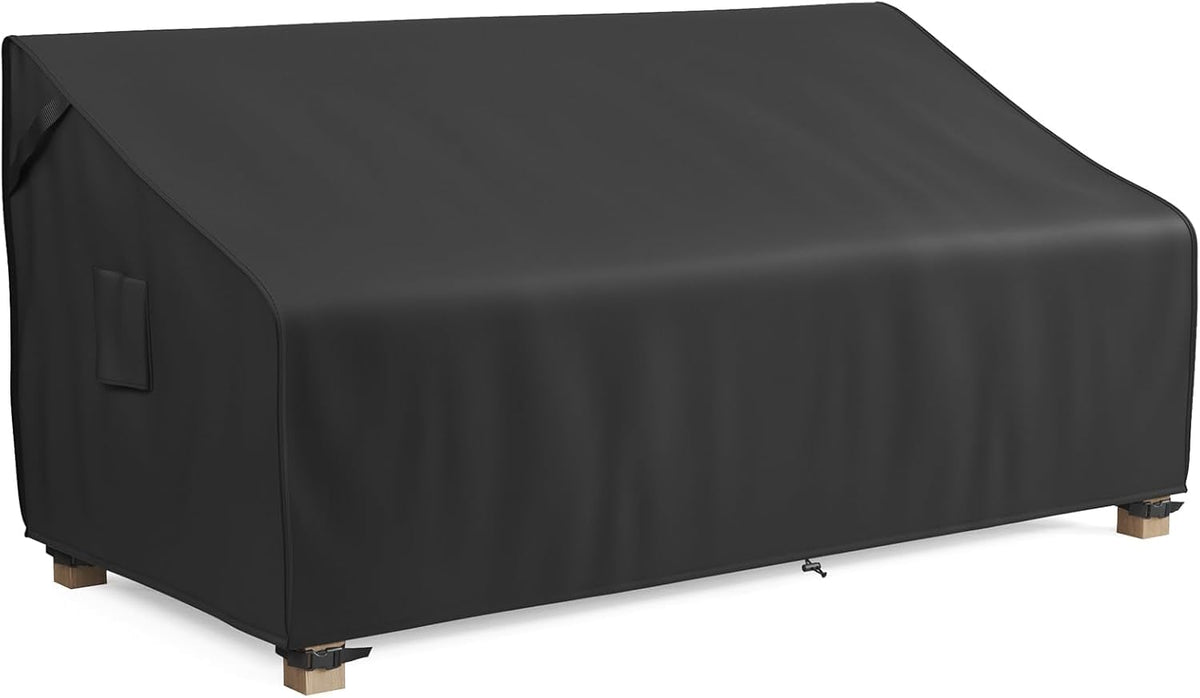 MR.COVER 3-Seater cover top view protects a wide outdoor sofa from weather.