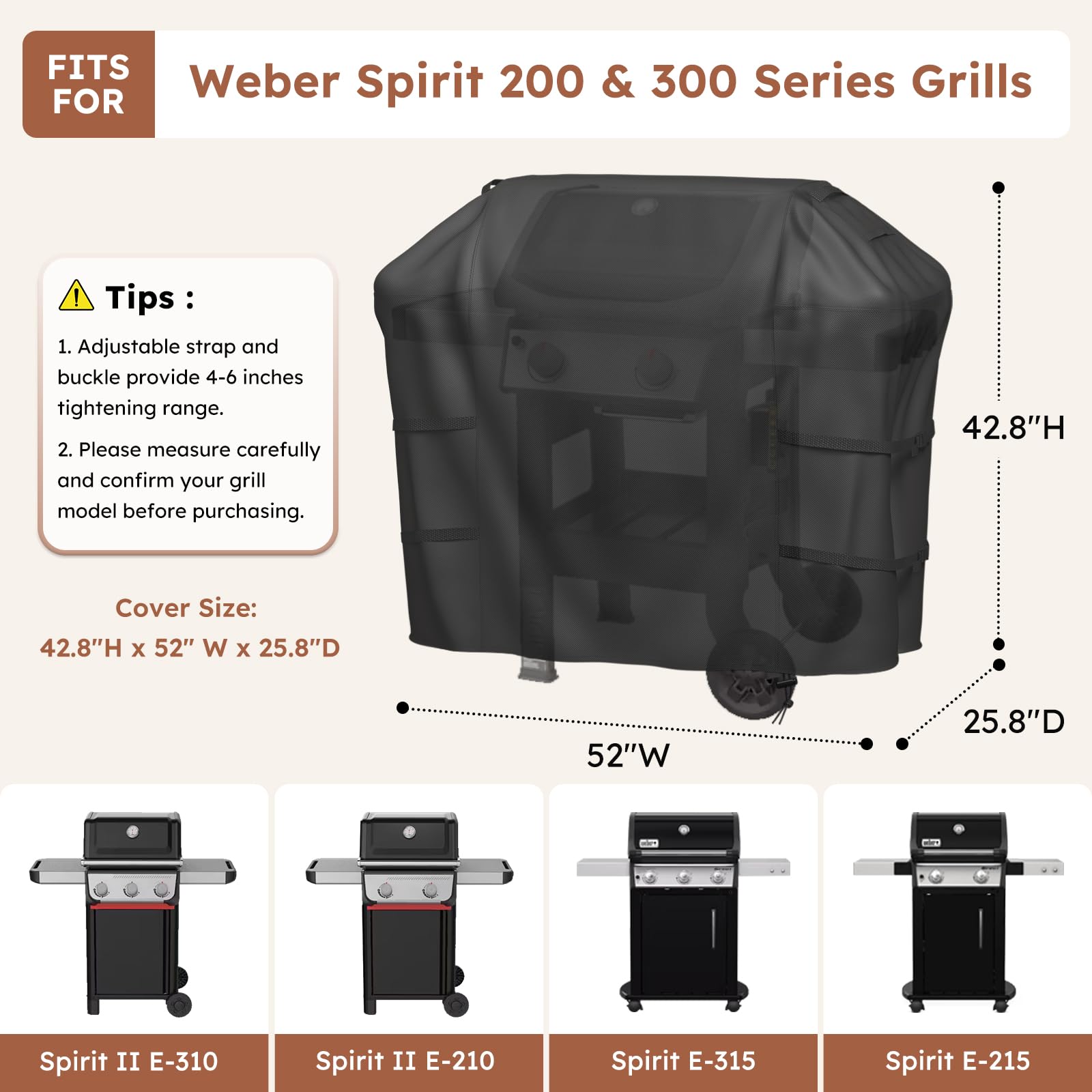 MR. COVER 600D polyester outer shields Weber grill from weather and wear.