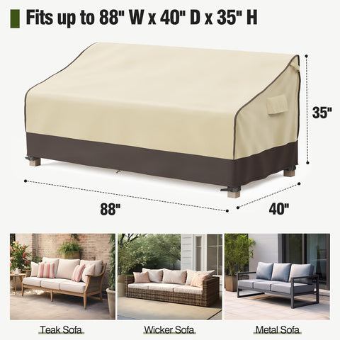 MR. COVER heavy-duty stitching demonstrates tear resistance on a 3-seat couch cover.