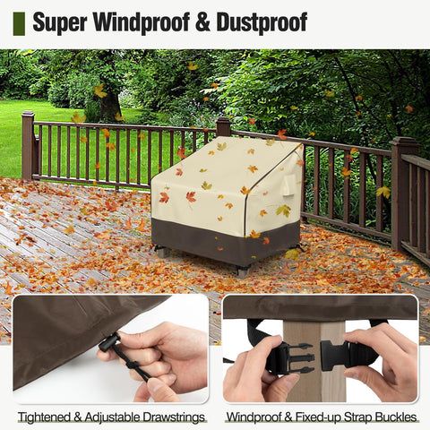 MR. COVER outdoor chair cover with easy-clean handles for quick setup.