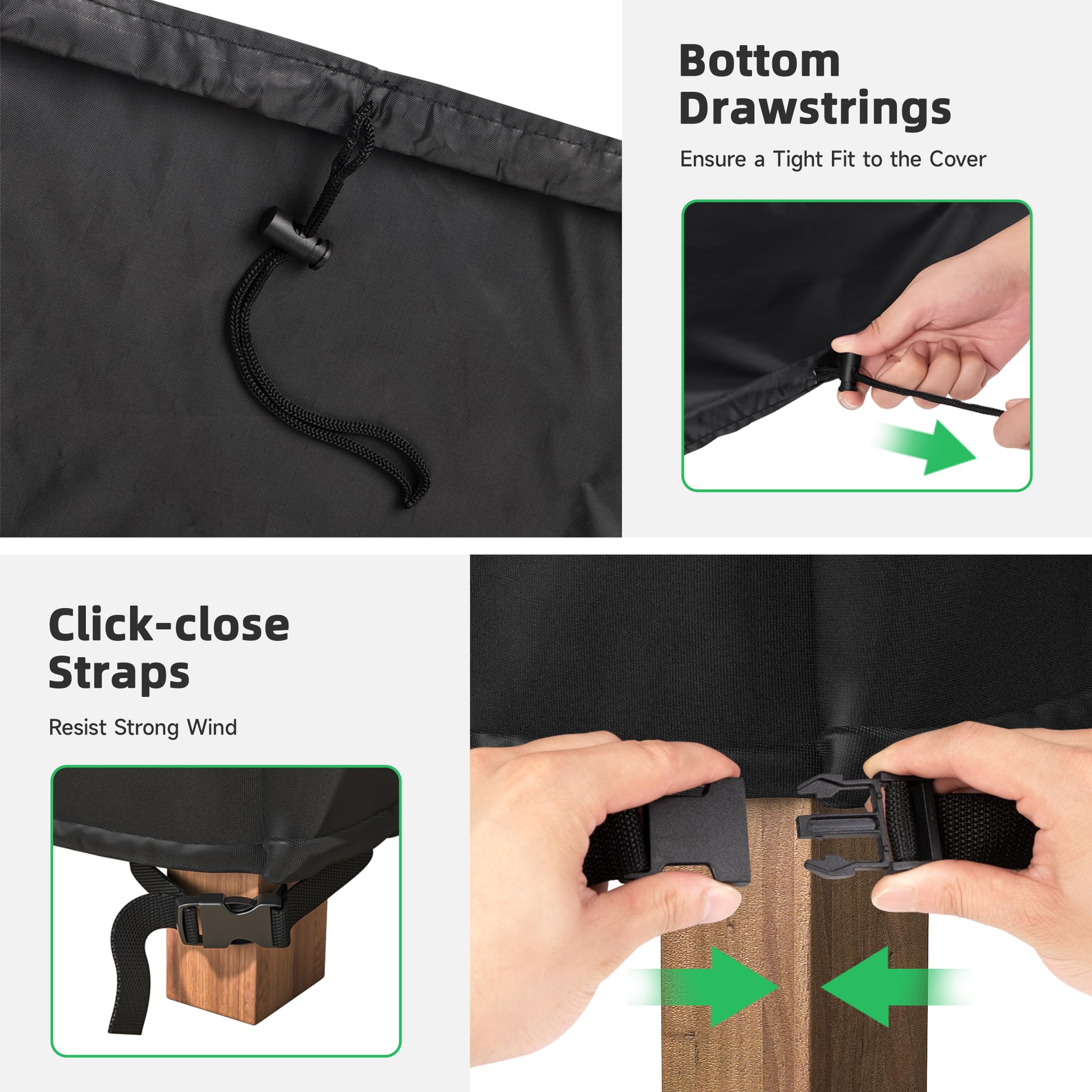 MR. COVER easy-grip handles simplify fitting and removal.